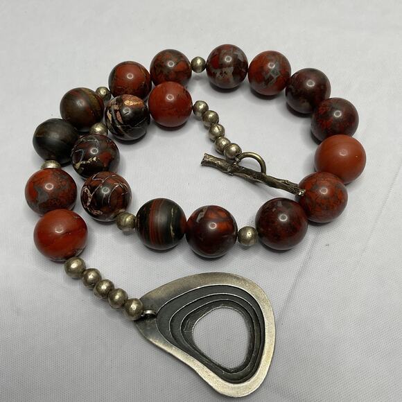Brutalist Brecciated Jasper Necklace Metal Beads, Sterling & Bronze Clasp 275g - Picture 13 of 14